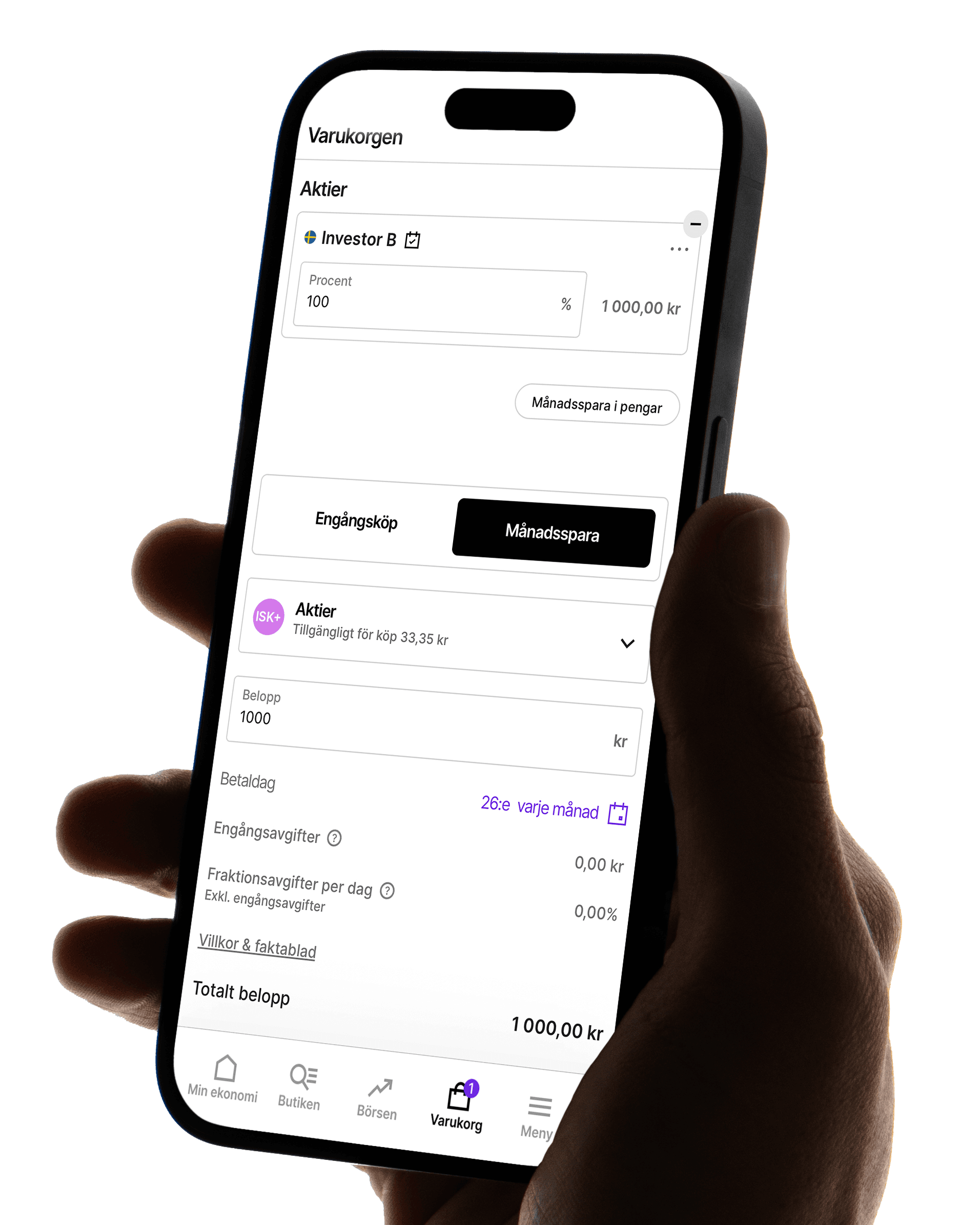 Skärmbild köp av aktie
